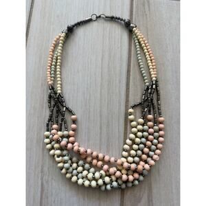 Boho Multi Strand Beaded Necklace Pastel Peach Green Layered Statement